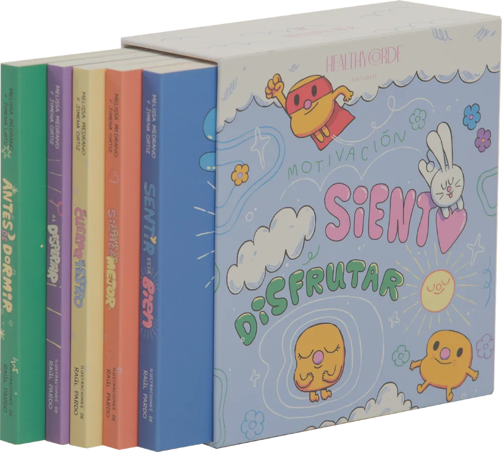 Los cinco libritos de Pequeños Iluminados en su estuche